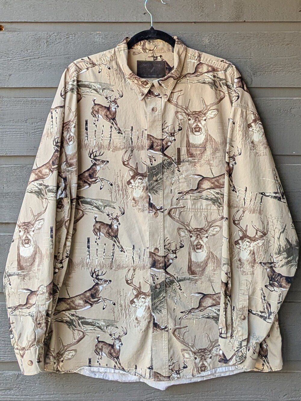 North River Outfitters Deer Buck Antler Allover Pattern LS Button Down Shirt XXL